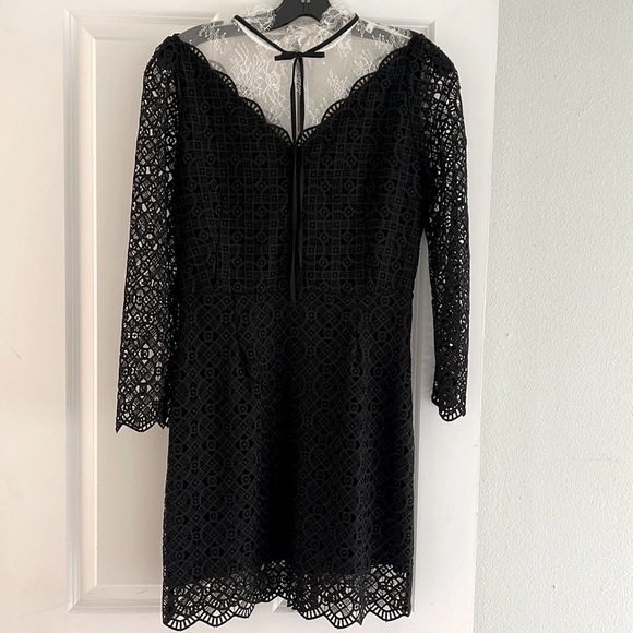 Sandro Mock Neck Mini Lace Dress - Black Dresses - Picture 1 of 7